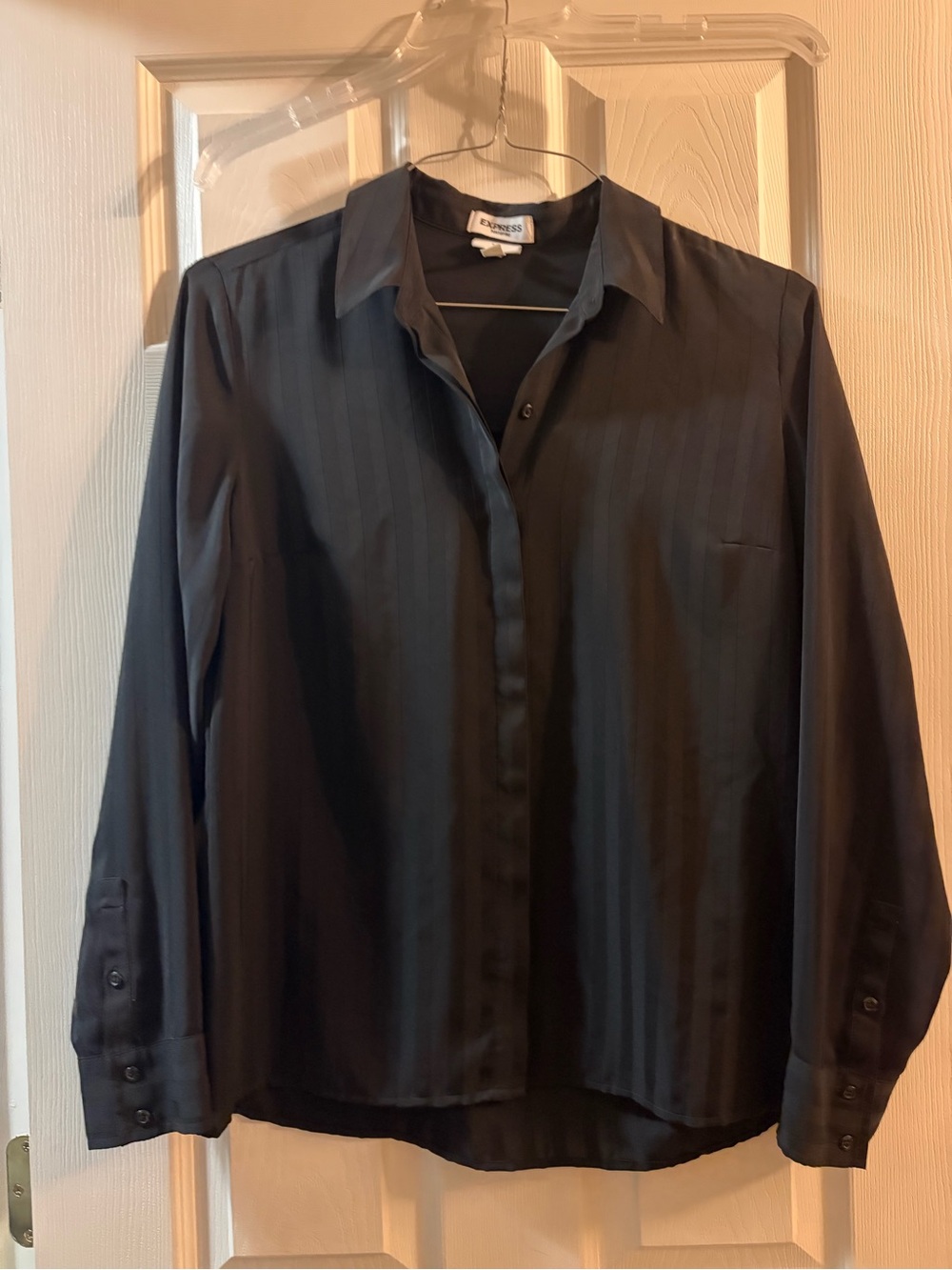 Express Women’s Portofino Slim Fit Black Striped Shirt - Medium